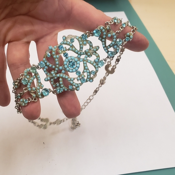VCLM Noblesse Collection, Vintage, Australian Crystal turquoise silver choker - Picture 10 of 13